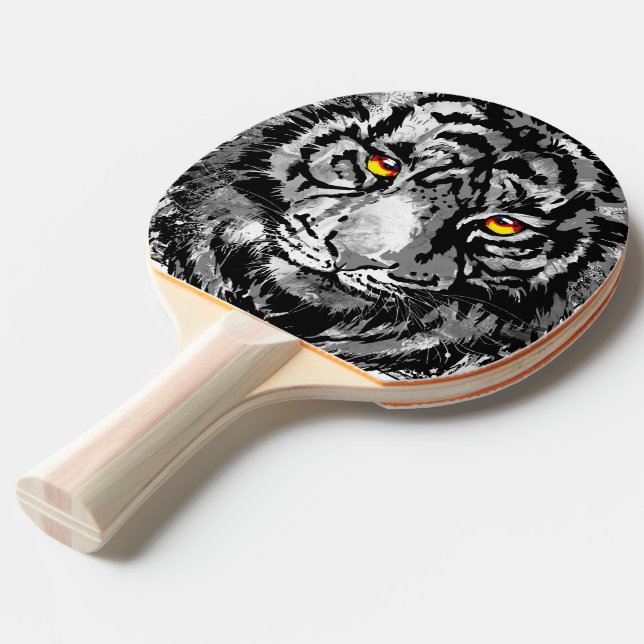 Gray Tiger Head - Tiger Ping Pong Paddle (Front Angle)