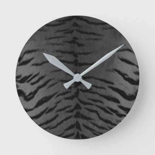 Gray Tiger Skin Print Round Clock