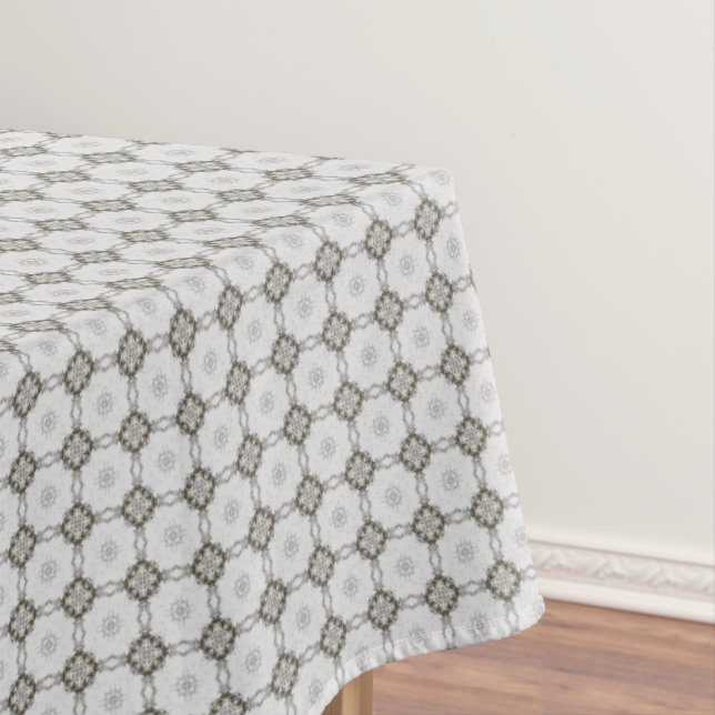Gray Tiled Diamond Square Pattern Tablecloth (In Situ)