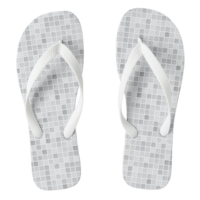 Gray Tiles Pattern Flip Flops (Footbed)