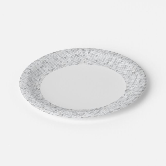 Gray Tiles Pattern Paper Plates (Angled)