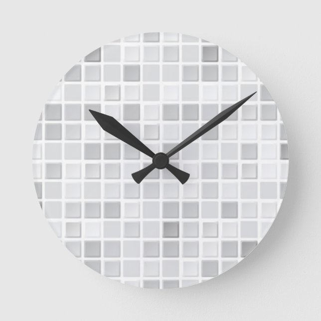 Gray Tiles Pattern Round Clock (Front)