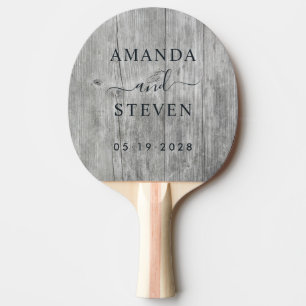 Gray Timber Couple Names with Wedding Date Ping Pong Paddle
