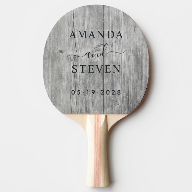 Gray Timber Couple Names with Wedding Date Ping Pong Paddle (Front)
