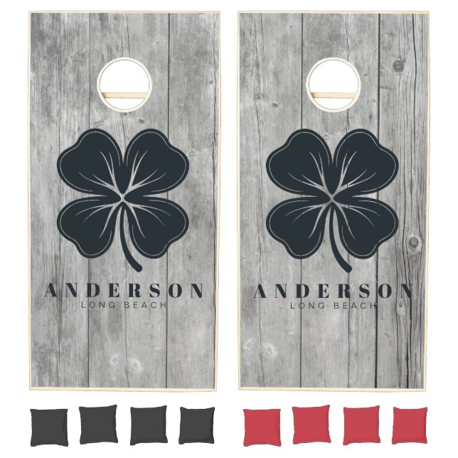Gray Timber Four Leaf Clover with Name Cornhole Set (Set)