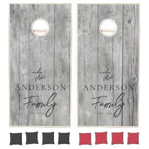Gray Timber Hand Written Family Name Cornhole Set