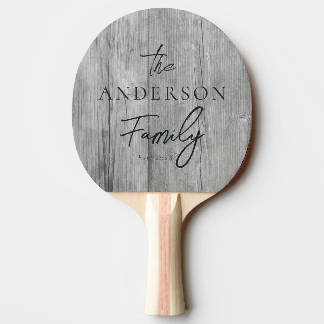 Gray Timber Hand Written Family Name Ping Pong Paddle (Back)