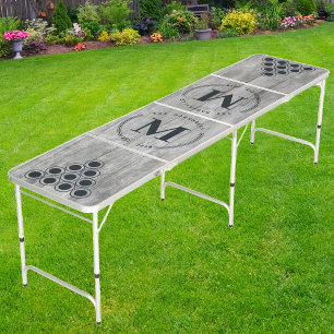 Gray Timber Modern Circle Monogram Beer Pong Table