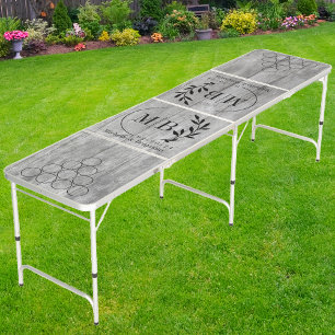 Gray Timber Modern Leaf Wedding Monogram Beer Pong Table