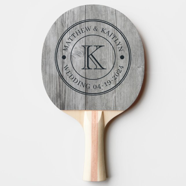 Gray Timber Wedding Monogram Ping Pong Paddle (Back)