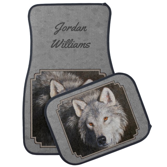 Gray Timber Wolf Face Car Floor Mat (Set)