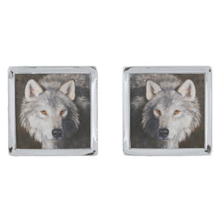 Gray Timber Wolf Face Cufflinks