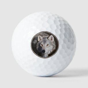 Gray Timber Wolf Face Golf Balls