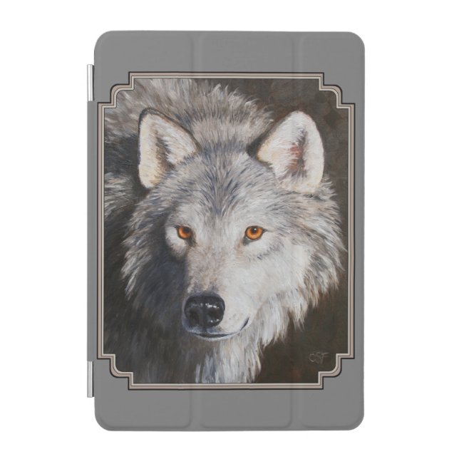 Gray Timber Wolf Face iPad Smart Cover (Front)