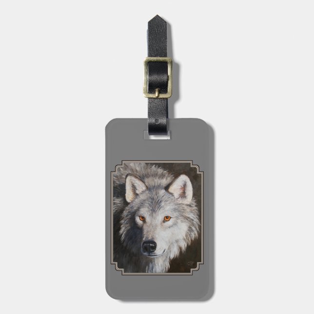 Gray Timber Wolf Face Luggage Tag (Front Vertical)
