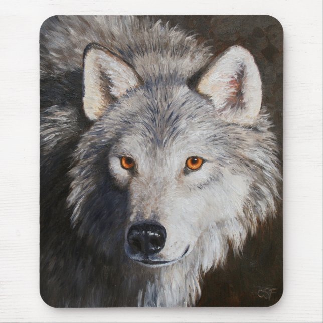 Gray Timber Wolf Face Mouse Pad (Front)