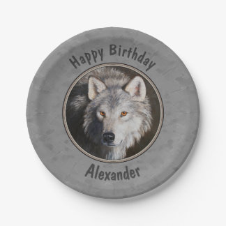 Gray Timber Wolf Face Paper Plates