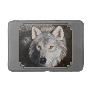 Gray Timber Wolf Face Portrait Bath Mat