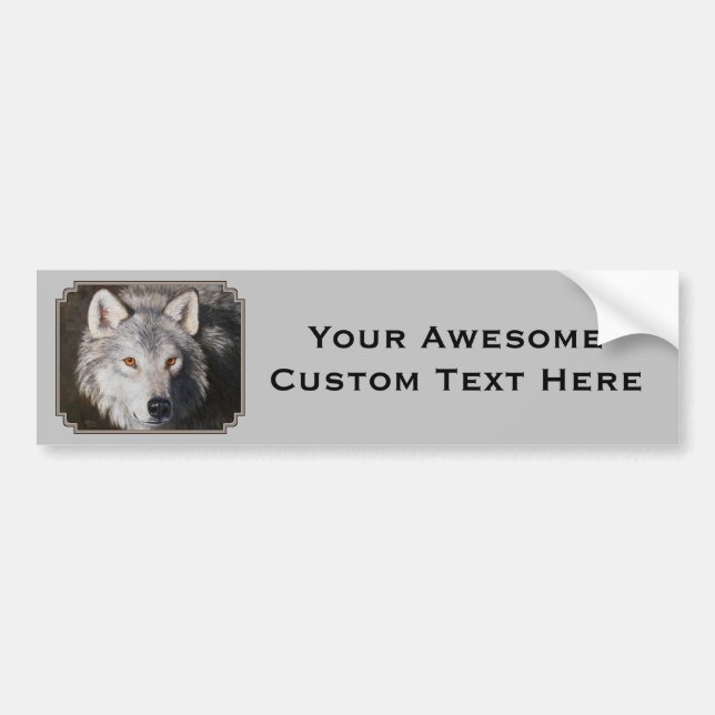 Gray Timber Wolf Face Portrait Bumper Sticker (Front)
