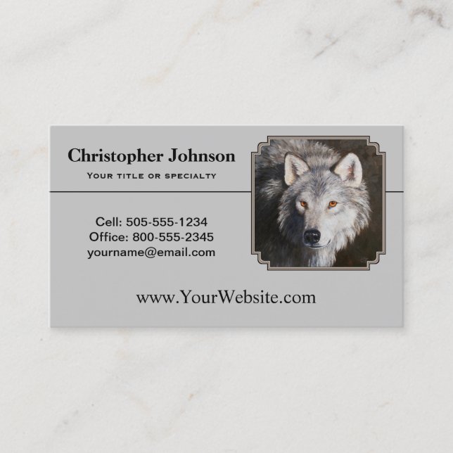 Gray Timber Wolf Face Portrait Business Card (Front)