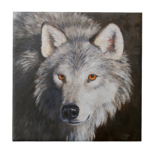 Gray Timber Wolf Face Portrait Ceramic Tile