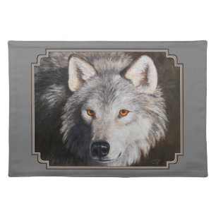 Gray Timber Wolf Face Portrait Cloth Placemat