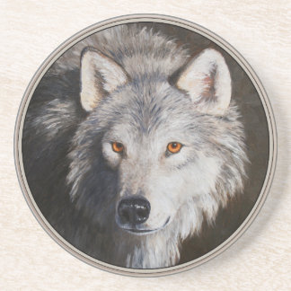 Gray Timber Wolf Face Portrait Coaster