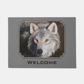 Gray Timber Wolf Face Portrait Doormat