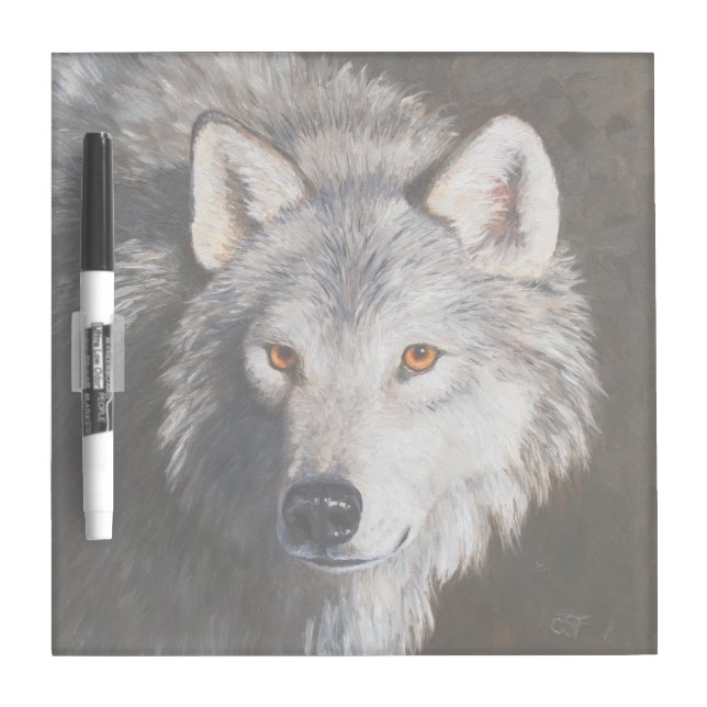 Gray Timber Wolf Face Portrait Dry Erase Board (Front)