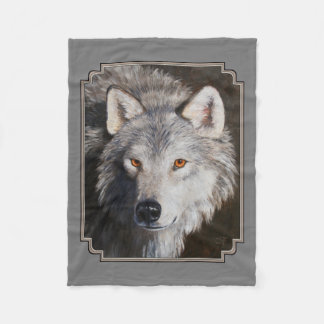 Gray Timber Wolf Face Portrait Fleece Blanket