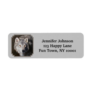 Gray Timber Wolf Face Portrait Label