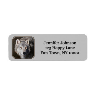 Gray Timber Wolf Face Portrait Label