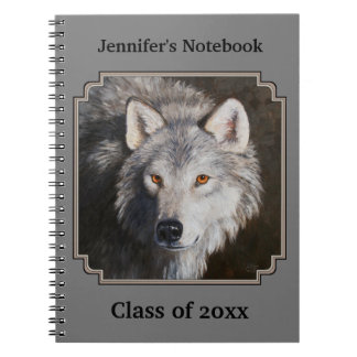 Gray Timber Wolf Face Portrait Notebook