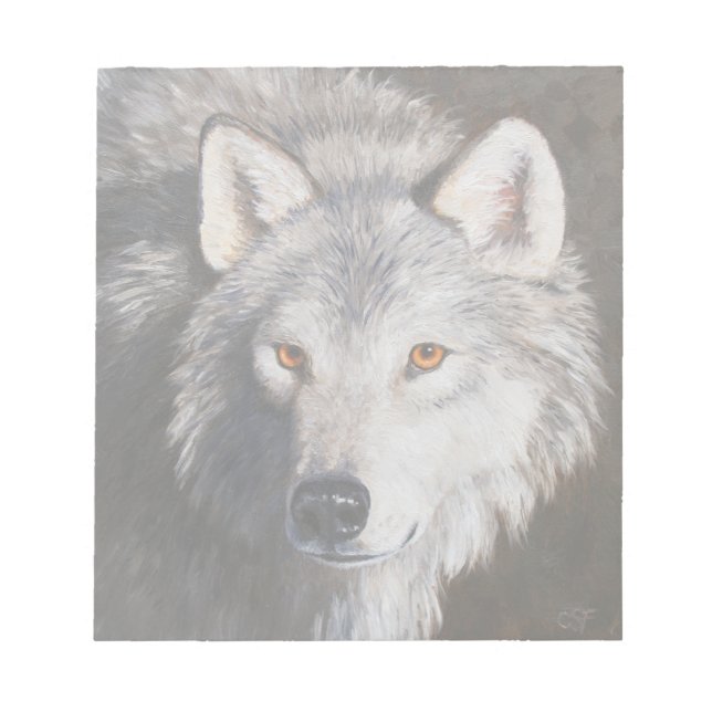 Gray Timber Wolf Face Portrait Notepad (Front)