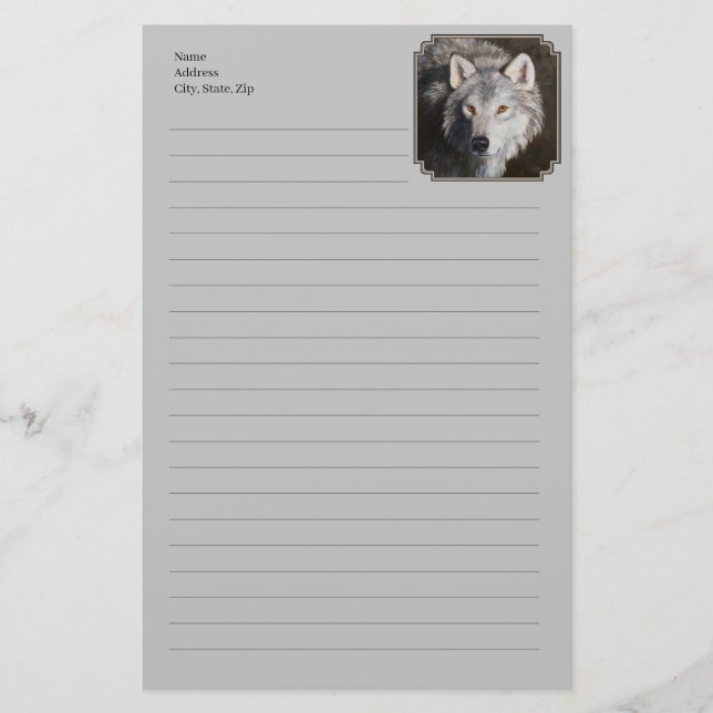 Gray Timber Wolf Face Portrait Stationery (Front)