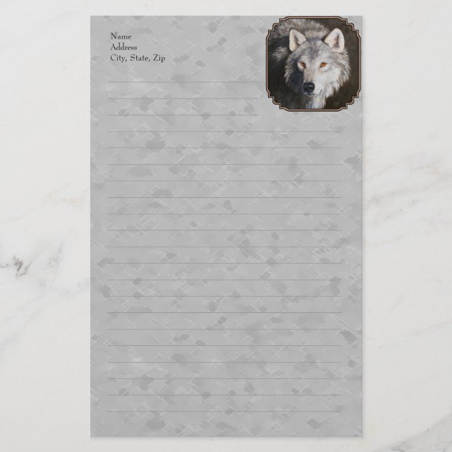 Gray Timber Wolf Face Stationery (Front)