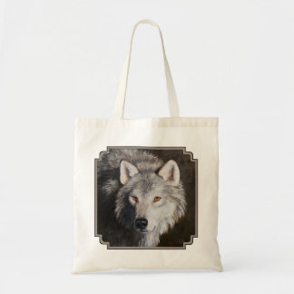 Gray Timber Wolf Face Tote Bag
