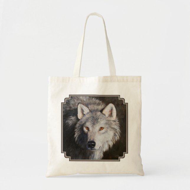 Gray Timber Wolf Face Tote Bag (Front)