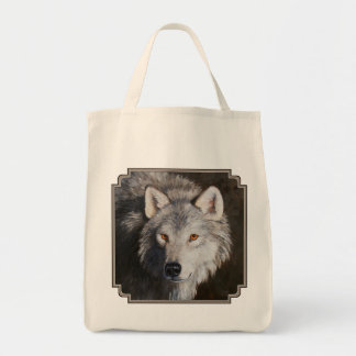 Gray Timber Wolf Face Tote Bag