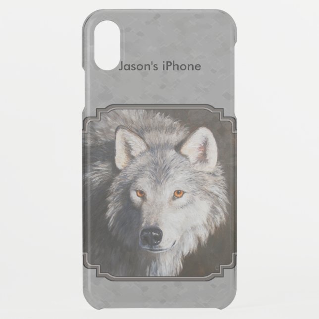 Gray Timber Wolf Face Uncommon iPhone Case (Back)