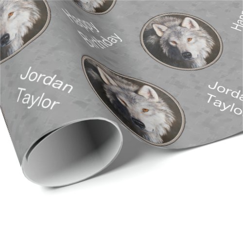 Gray Timber Wolf Face Wrapping Paper