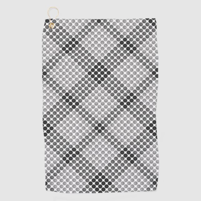 Gray to black balls or holes, cross-aligned square golf towel (Front)