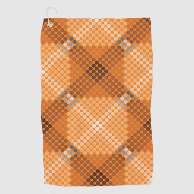 Gray to brown circles over orange, forming squares golf towel (Front)