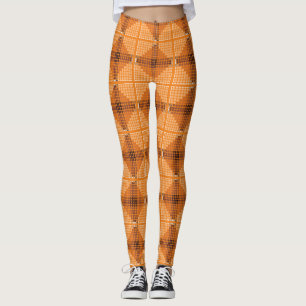 Gray to brown circles over orange, forming squares leggings