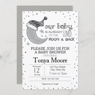 Gray To the Moon and Back Baby Shower Invite