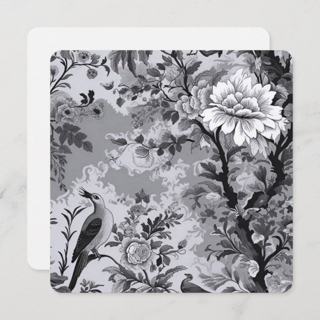 Gray Toile de Fleur Note Card (Front/Back)