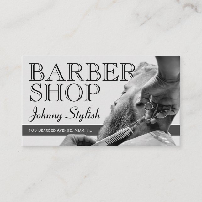 Gray tone barber business card (Front)