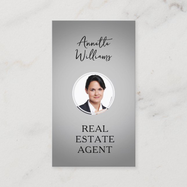 Gray tone portrait photo realtor business card (Front)