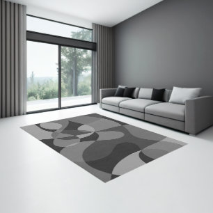 Gray tones abstract organic shapes composition rug