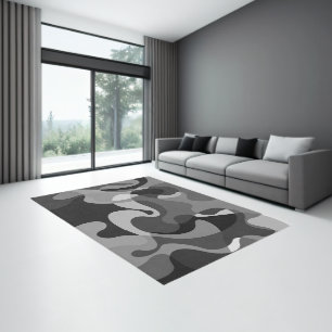 Gray tones abstract wild swirly organic shapes rug